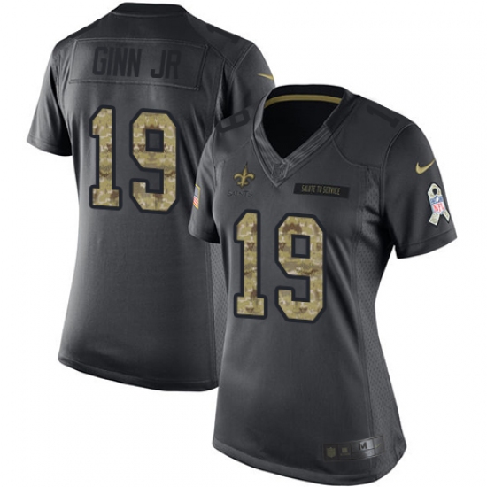 Women's Nike New Orleans Saints #19 Ted Ginn Jr Limited Black 2016 Salute to Service NFL Jersey - Ujersey