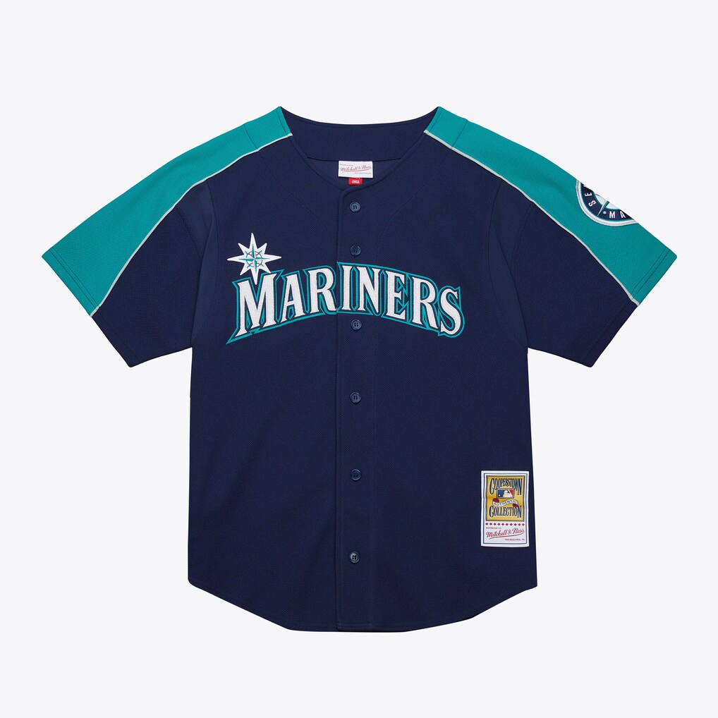 Men's Seattle Mariners Ichiro Suzuki Mitchell & Ness Navy 2006 Cooperstown Mesh Batting Practice Button-Up Jersey - Ujersey