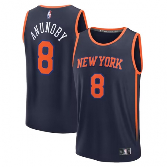 Men's New York Knicks #8 OG Anunoby Navy Statement Edition Stitched Basketball Jersey - Ujersey