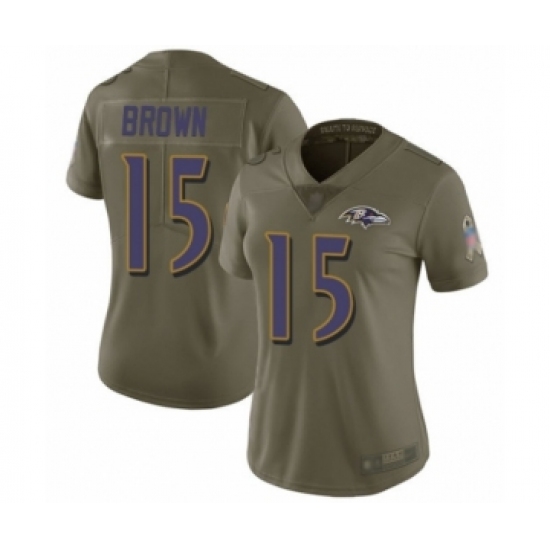Women's Baltimore Ravens #15 Marquise Brown Limited Olive 2017 Salute to Service Football Jersey - Ujersey