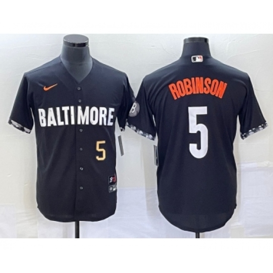 Men's Baltimore Orioles #5 Brooks Robinson Number Black 2023 City Connect Cool Base Stitched Jersey 2 - Ujersey