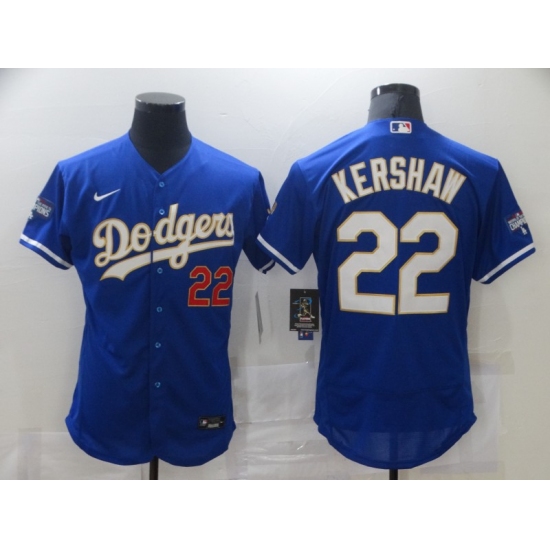 Men's Nike Los Angeles Dodgers #22 Clayton Kershaw Blue Elite Champions Authentic Jersey - Ujersey