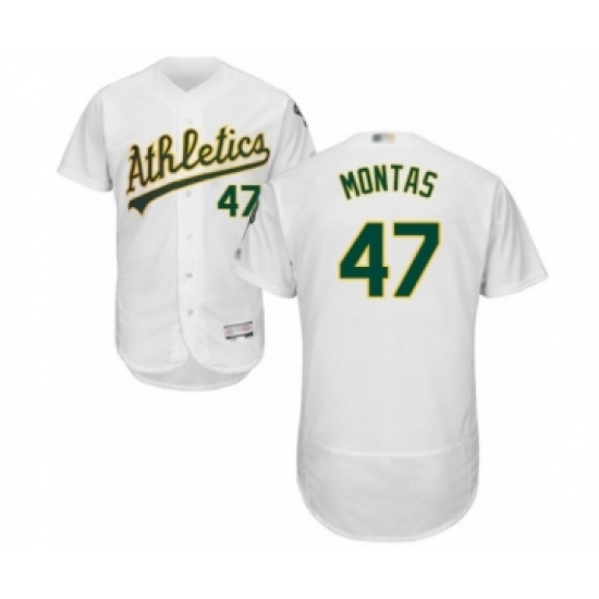 Men's Oakland Athletics #47 Frankie Montas White Home Flex Base Authentic Collection Baseball Player Jersey