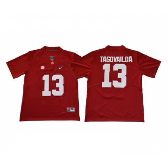 Alabama Crimson Tide 13 Tua Tagovailoa Red With Diamond Logo College Football Jersey - Ujersey