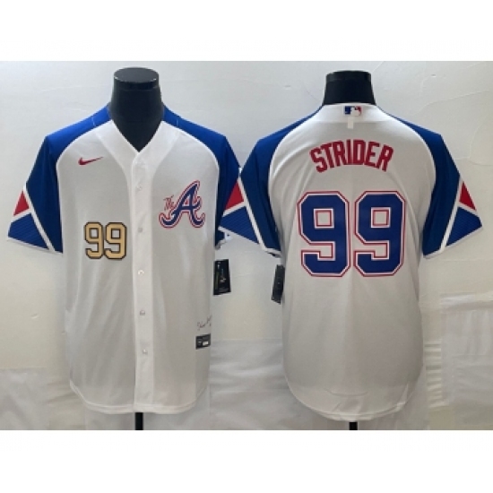Men's Atlanta Braves #99 Spencer Strider Number White 2023 City Connect Cool Base Stitched Jersey - Ujersey