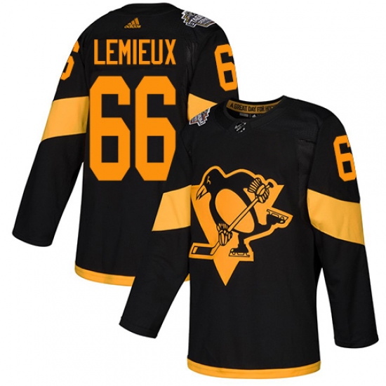 Women's Adidas Pittsburgh Penguins #66 Mario Lemieux Black Authentic 2019 Stadium Series Stitched NHL Jersey - Ujersey