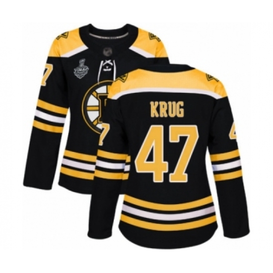 Women's Boston Bruins #47 Torey Krug Authentic Black Home 2019 Stanley Cup Final Bound Hockey Jersey - Ujersey