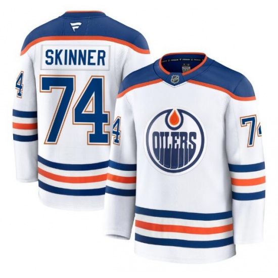 Men's Edmonton Oilers #74 Stuart Skinner Fanatics White 2024-25 Away Premium Jersey - Ujersey