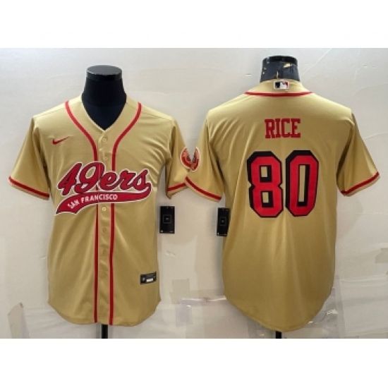 Men's San Francisco 49ers #80 Jerry Rice Gold Color Rush With Patch Cool Base Stitched Baseball Jersey - Ujersey