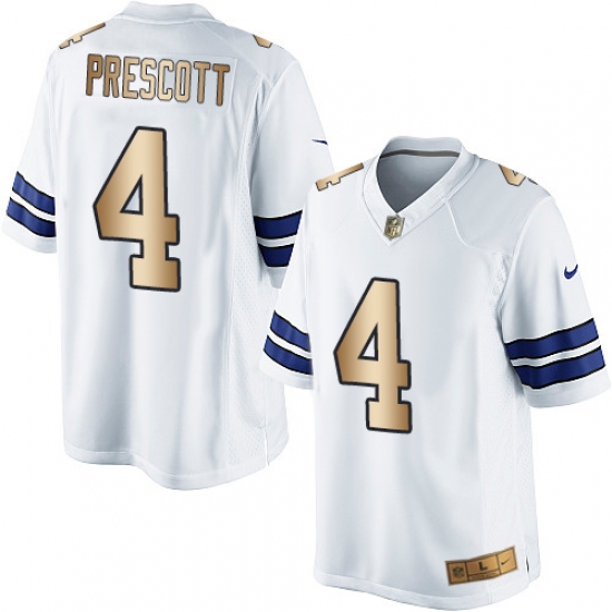 Men's Nike Dallas Cowboys #4 Dak Prescott Limited White/Gold NFL Jersey - Ujersey