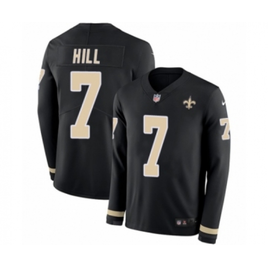 Youth Nike New Orleans Saints #7 Taysom Hill Limited Black Therma Long Sleeve NFL Jersey - Ujersey