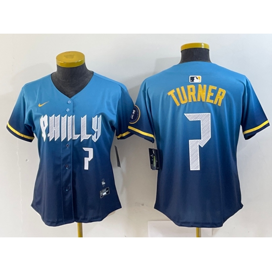 Women's Philadelphia Phillies #7 Trea Turner Number Blue 2024 City Connect Limited Stitched Jerseys - Ujersey