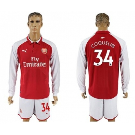 Arsenal #34 Coquelin Red Home Long Sleeves Soccer Club Jersey