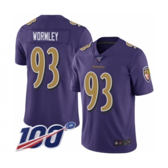 Men's Baltimore Ravens #93 Chris Wormley Limited Purple Rush Vapor Untouchable 100th Season Football Jersey - Ujersey