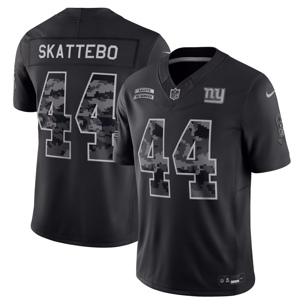 Men's New York Giants Cam Skattebo Nike Black 2026 Salute to Service Stitched Limited Jersey