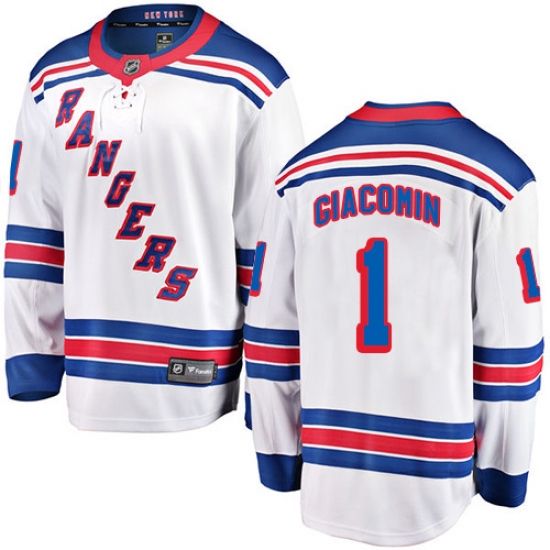 Men's New York Rangers #1 Eddie Giacomin Fanatics Branded White Away Breakaway NHL Jersey - Ujersey
