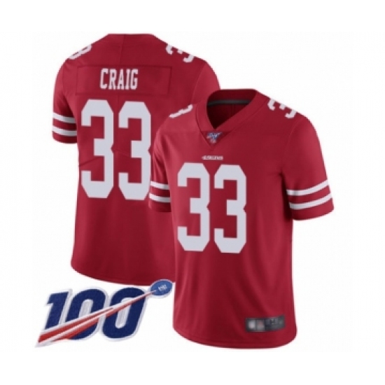 Men's San Francisco 49ers #33 Roger Craig Red Team Color Vapor Untouchable Limited Player 100th Season Football Jersey - Ujersey