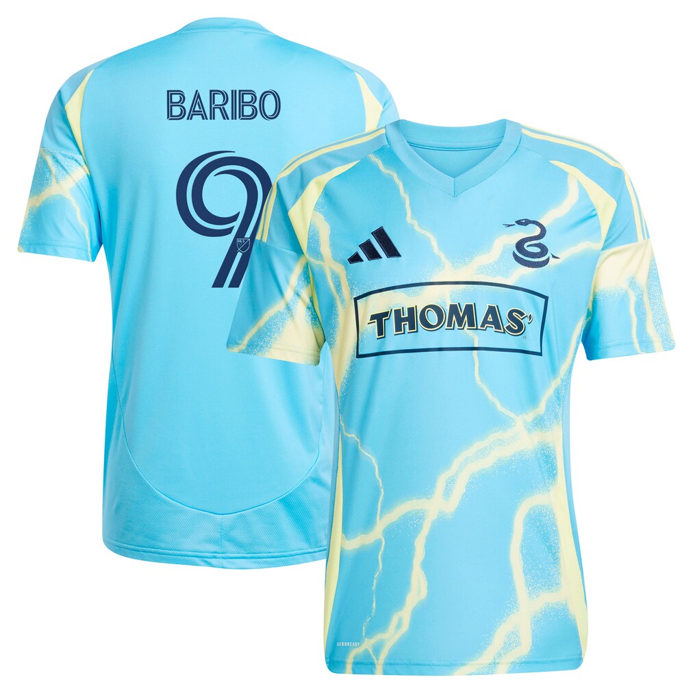 Men's Philadelphia Union Tai Baribo adidas Blue 2025 The Voltage Kit Replica Player Jersey - Ujersey