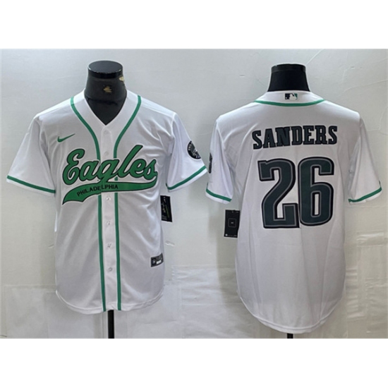 Men's Philadelphia Eagles #26 Saquon Barkley White Cool Base Baseball Stitched Jersey - Ujersey