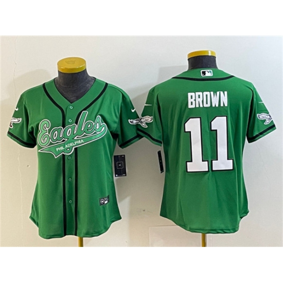 Women's Philadelphia Eagles #11 A. J. Brown Green Cool Base Stitched Baseball Jersey - Ujersey