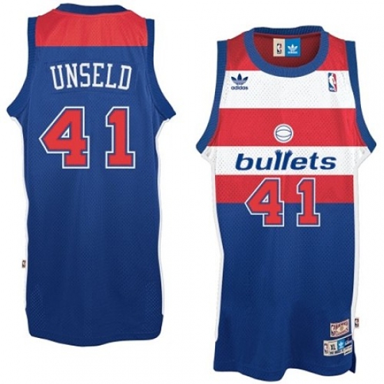 Men's Adidas Washington Wizards #41 Wes Unseld Swingman Bullets Throwback Blue NBA Jersey - Ujersey