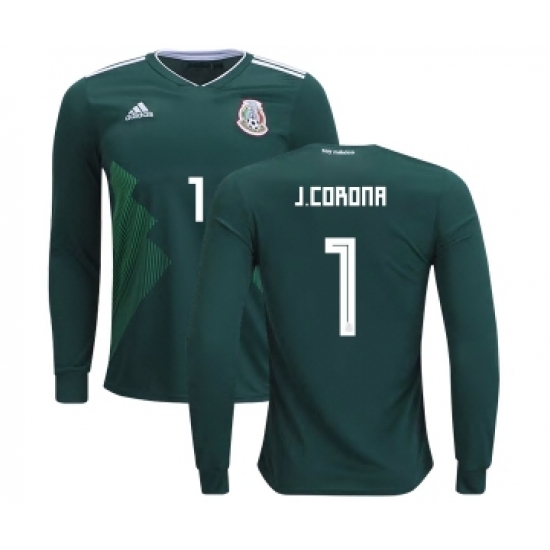 Mexico #1 J.Corona Home Long Sleeves Kid Soccer Country Jersey