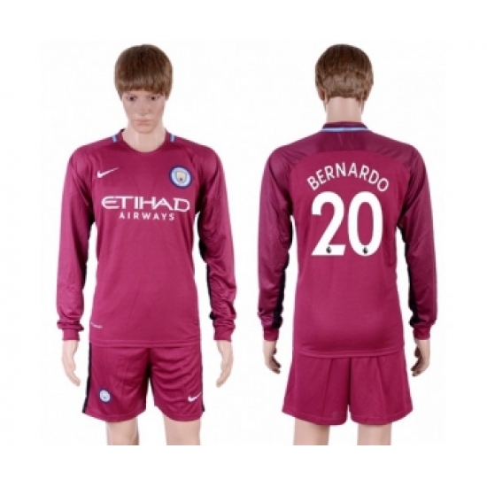 Manchester City #20 Bernardo Away Long Sleeves Soccer Club Jersey