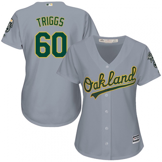 Women's Majestic Oakland Athletics #60 Andrew Triggs Replica Grey Road Cool Base MLB Jersey - Ujersey
