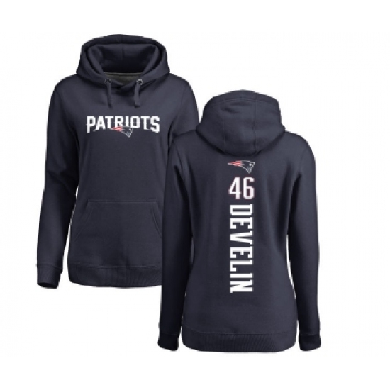 Football Women's New England Patriots #46 James Develin Navy Blue Backer Pullover Hoodie - Ujersey