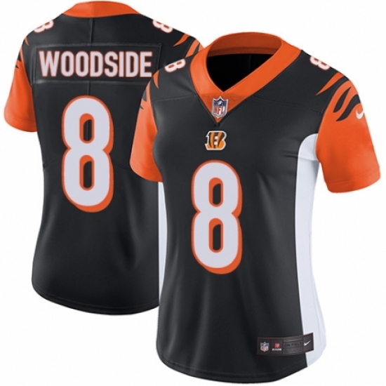 Women's Nike Cincinnati Bengals #8 Logan Woodside Black Team Color Vapor Untouchable Limited Player NFL Jersey