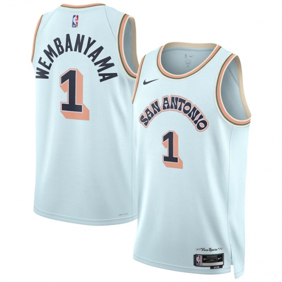 Men's San Antonio Spurs #1 Victor Wembanyama Light Blue 2024-25 City Edition Stitched Basketball Jersey - Ujersey
