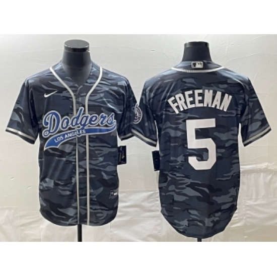 Men's Los Angeles Dodgers #5 Freddie Freeman Gray Camo Cool Base Stitched Baseball Jersey - Ujersey