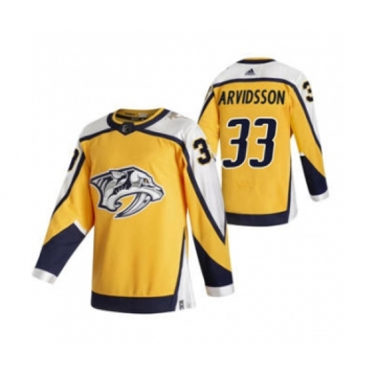 Men's Nashville Predators #33 Viktor Arvidsson Yellow 2020-21 Reverse Retro Alternate Hockey Jersey - Ujersey