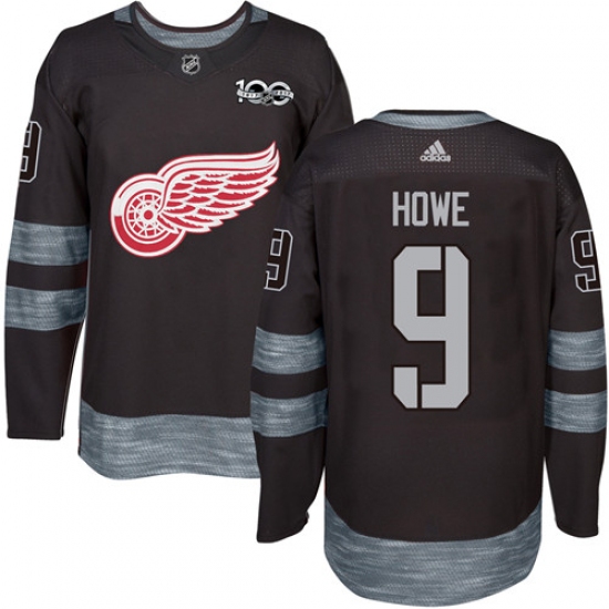 Men's Adidas Detroit Red Wings #9 Gordie Howe Authentic Black 1917-2017 100th Anniversary NHL Jersey - Ujersey