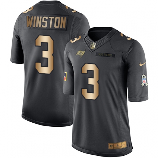 Men's Nike Tampa Bay Buccaneers #3 Jameis Winston Limited Black/Gold Salute to Service NFL Jersey - Ujersey