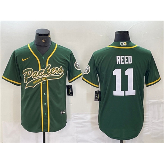 Men's Green Bay Packers #11 Jayden Reed Green Cool Base Stitched Baseball Jersey - Ujersey