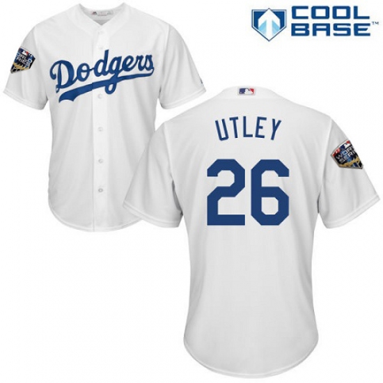 Youth Majestic Los Angeles Dodgers #26 Chase Utley Authentic White Home Cool Base 2018 World Series MLB Jersey - Ujersey
