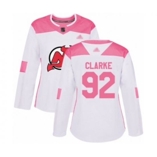 Women's New Jersey Devils #92 Graeme Clarke Authentic White Pink Fashion Hockey Jersey - Ujersey
