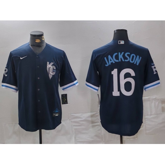 Men's Kansas City Royals #16 Bo Jackson Navy City Connect Cool Base Stitched Jersey