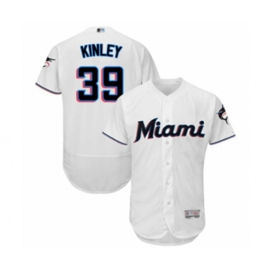 Men's Miami Marlins #39 Tyler Kinley White Home Flex Base Authentic Collection Baseball Player Jersey - Ujersey