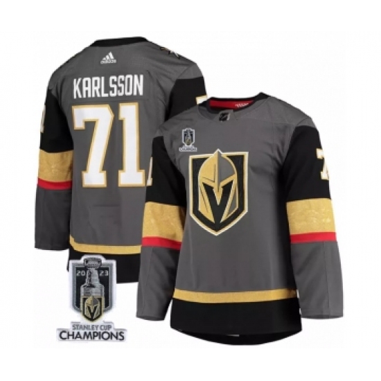 Men's Vegas Golden Knights #71 William Karlsson Gray 2023 Stanley Cup Champions Stitched Jersey - Ujersey