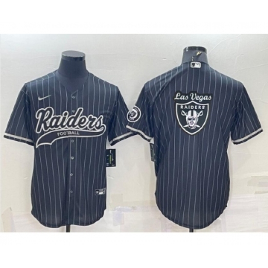 Men's Las Vegas Raiders Black Pinstripe Team Big Logo With Patch Cool Base Stitched Baseball Jersey - Ujersey