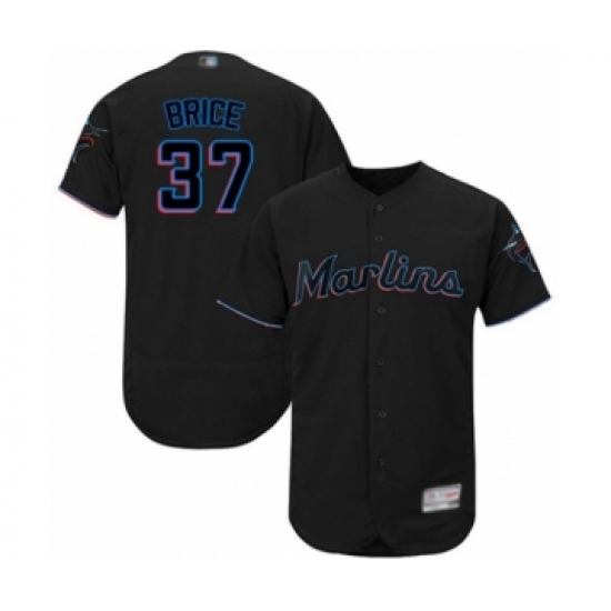 Men's Miami Marlins #37 Austin Brice Black Alternate Flex Base Authentic Collection Baseball Player Jersey - Ujersey