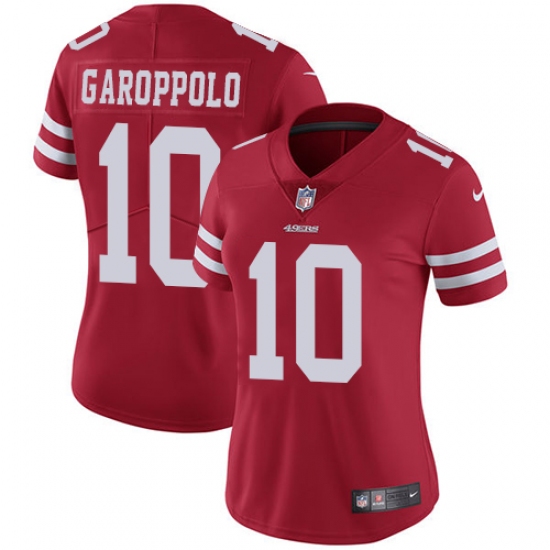 Women's Nike San Francisco 49ers #10 Jimmy Garoppolo Red Team Color Vapor Untouchable Elite Player NFL Jersey - Ujersey