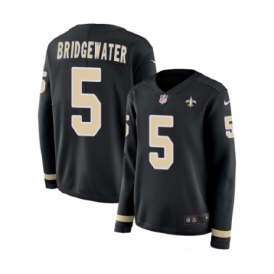 Women's Nike New Orleans Saints #5 Teddy Bridgewater Limited Black Therma Long Sleeve NFL Jersey - Ujersey