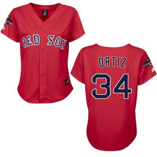 Women's Majestic Boston Red Sox #34 David Ortiz Authentic Red 2018 World Series Champions MLB Jersey