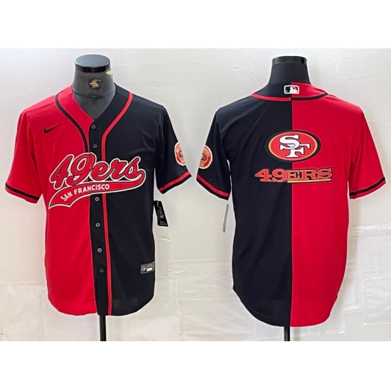 Men's San Francisco 49ers Big Logo Red Black White Blue Two Tone Stitched Baseball Jersey - Ujersey