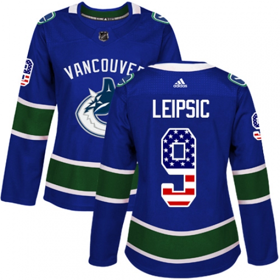 Women's Adidas Vancouver Canucks #9 Brendan Leipsic Authentic Blue USA Flag Fashion NHL Jersey - Ujersey