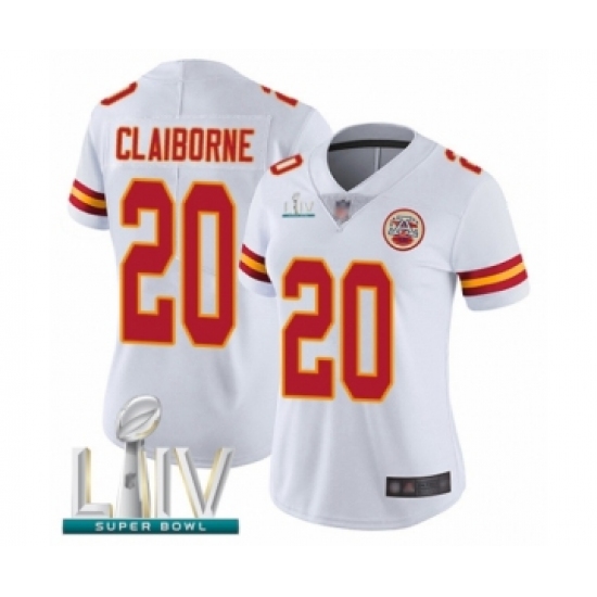 Women's Kansas City Chiefs #20 Morris Claiborne White Vapor Untouchable Limited Player Super Bowl LIV Bound Football Jersey - Ujersey