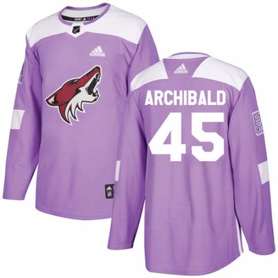 Men's Adidas Arizona Coyotes #45 Josh Archibald Authentic Purple Fights Cancer Practice NHL Jersey - Ujersey